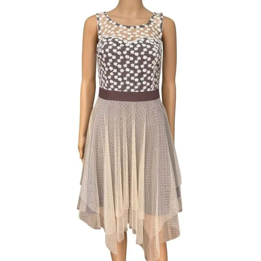 Altar’d State cotton blend mesh tulle fit and flare dress embroidered top size M